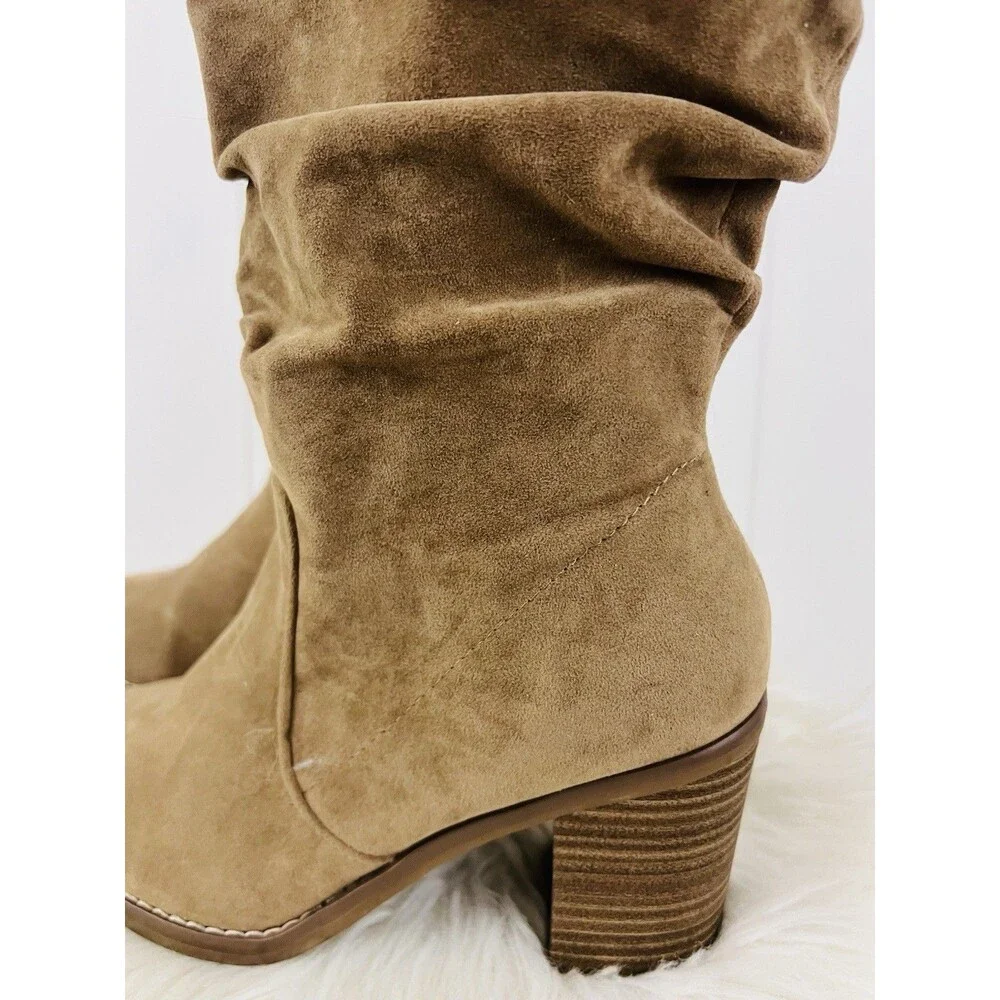 Universal Thread Lainee Tan Taupe Faux Suede Scrunchy Tall Riding Boots Size 8